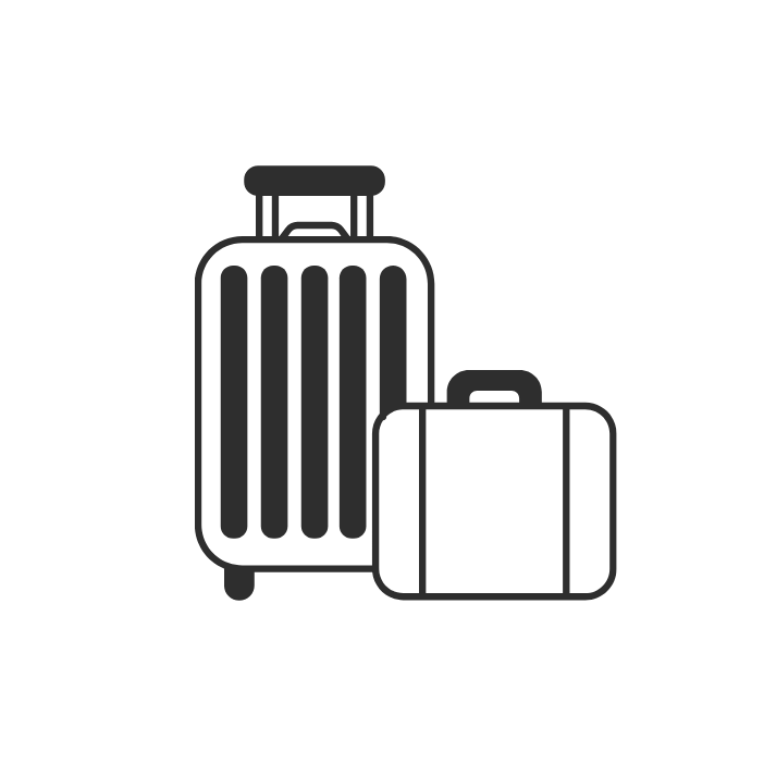 Ícono de equipaje con maletas que representa alojamiento, hospedaje, viajes y estadías en hotel.