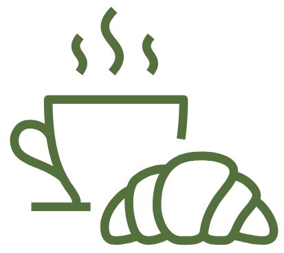Ícono de café y croissant que representa un momento de descanso y bienestar en Inka Spa.