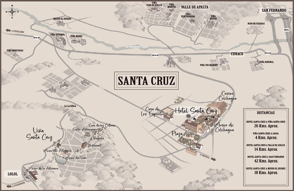 Mapa con atracciones culturales cercanas al Hotel Santa Cruz